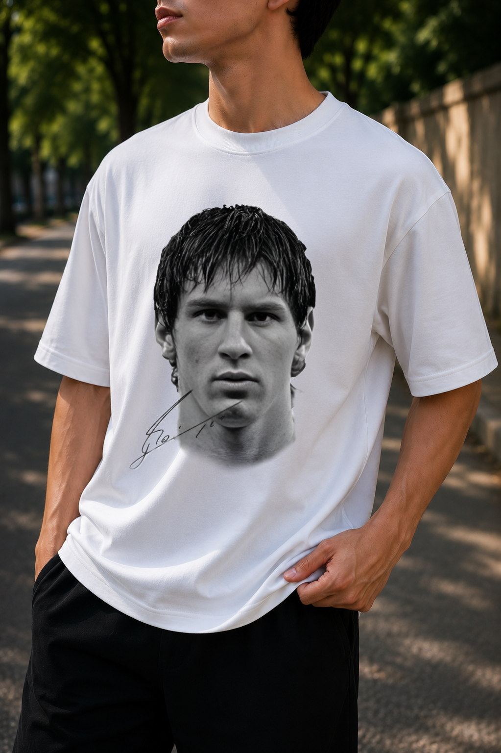 Young Messi Signature Portrait | Oversized T-Shirt
